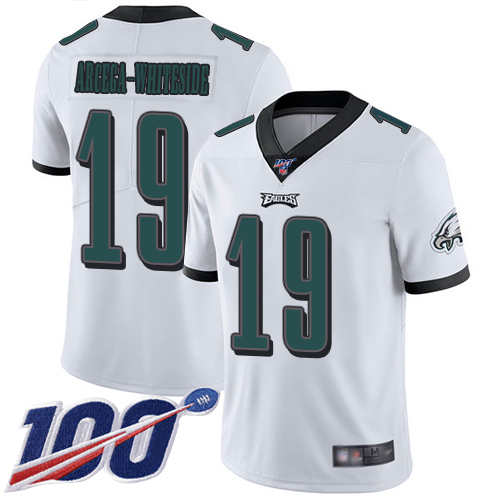 Men Philadelphia Eagles 19 JJ Arcega-Whiteside White Vapor Untouchable NFL Jersey Limited Player 100th